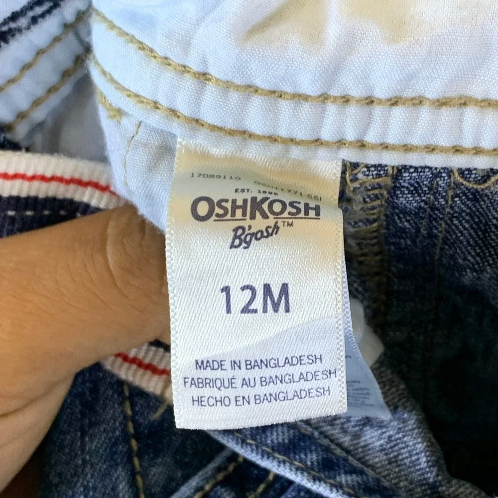 Vintage OshKosh B'gosh Denim‎ Overalls Baby 12M Blue Striped Straps Carpenter